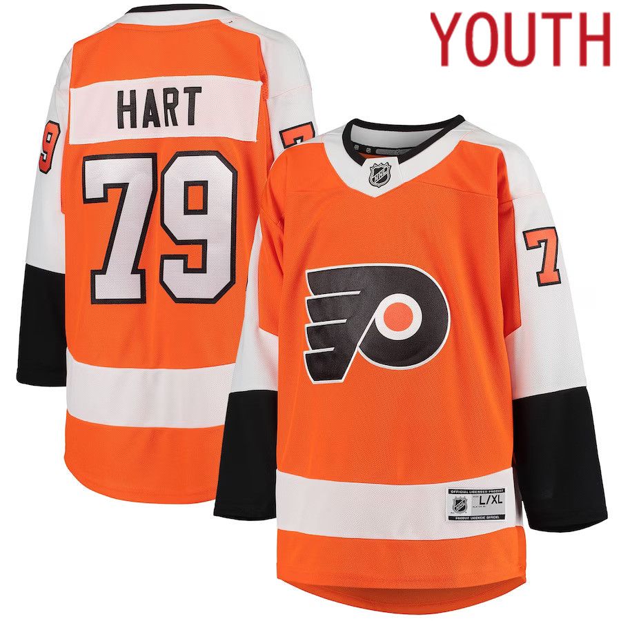 Youth Philadelphia Flyers #79 Carter Hart Orange Home Premier Player NHL Jersey->women nhl jersey->Women Jersey